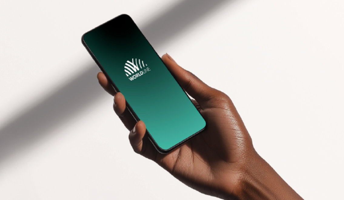 Worldline logo displayed on a smartphone