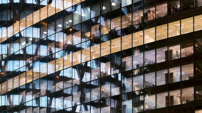 Reflections in glass office facade